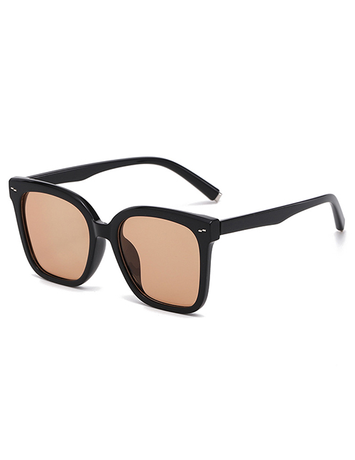 Fashion Bright Black Frame Tea Pc Rice Nail Large Frame Sunglasses