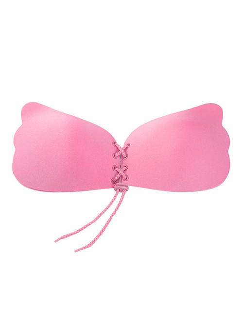 Fashion Pink Nylon Wing Lace Up Invisible Bra No Trace Chest Sticker