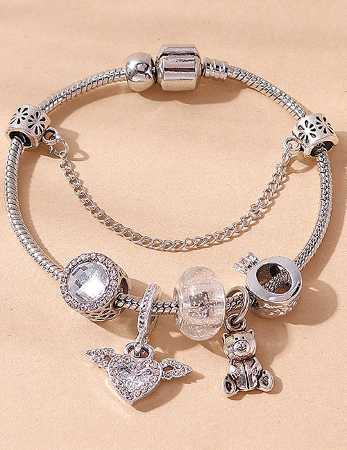 Fashion Silver Copper And Diamond Heart Bear Multi-element Beaded Bracelet