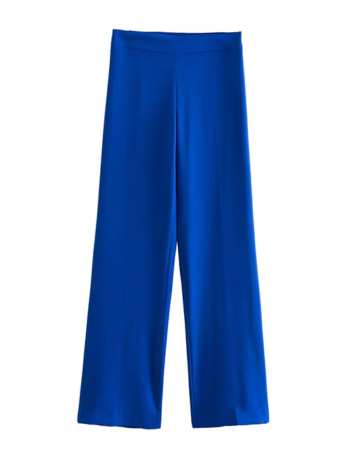 Fashion Blue Polyester High Waist Straight-leg Trousers