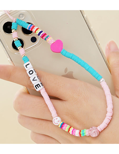 Fashion Color Beaded Mobile Phone Chain With Colored Polymer Clay Alphabet Beads
