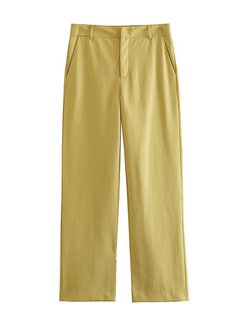 Fashion Yellow Polyester Slit Straight-leg Trousers