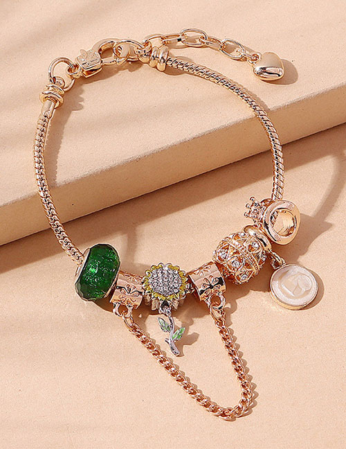 Fashion Gold Copper And Diamond Sunflower Multi-element Beaded Bracelet