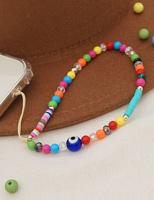 Fashion Color Colorful Round Beads Splicing Polymer Clay Beaded Smiley Face Mobile Phone Chain