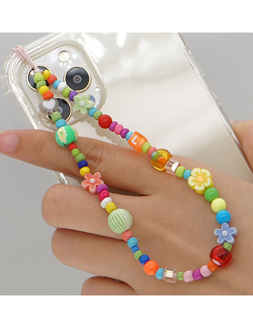 Fashion Color Colorful Rice Beads Letter Beads Polymer Mosaic Mobile Phone Chain