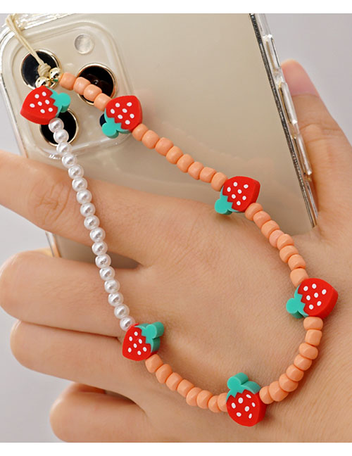 Fashion Color Rice Beads Stitching Pearl Beaded Soft Pottery Strawberry Mobile Phone Strap