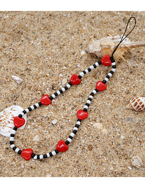 Fashion Color Rice Beads Beaded Heart Phone Strap