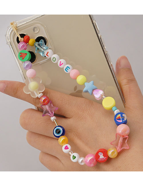 Fashion Color Geometric Alphabet Beads Flower Pentagram Eyes Beaded Phone Strap