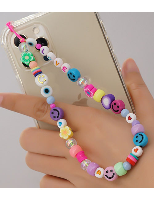 Fashion 4# Geometric Alphabet Beads Smiley Face Heart Beaded Phone Strap