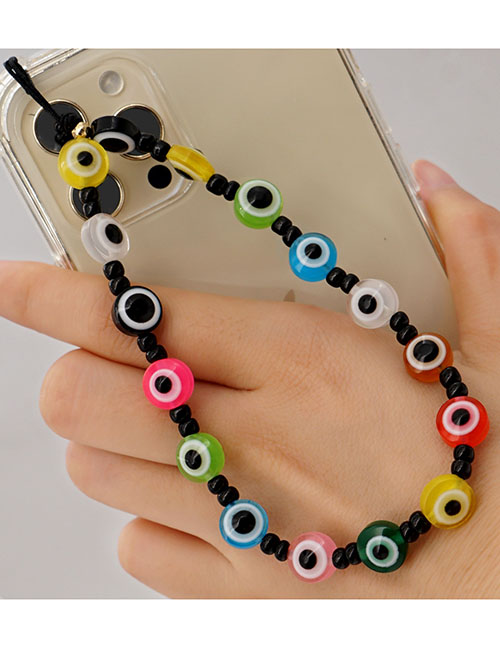 Fashion Color Beaded Eyes Phone Strap With Rice Beads