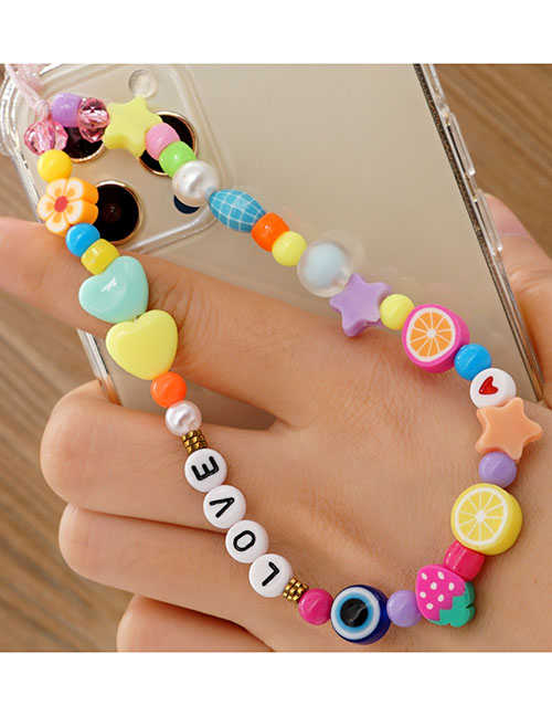 Fashion Color Alphabet Beads Heart Pentagram Eyes Beaded Phone Chain