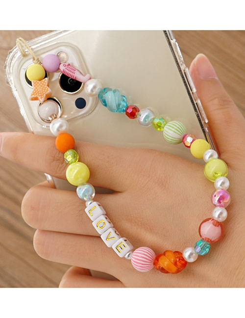 Fashion Color Square Letter Bead Pearl Beaded Phone Chain