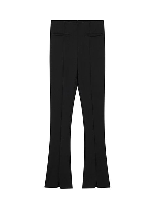 Fashion Black Polyester High Waist Split Flared Trousers