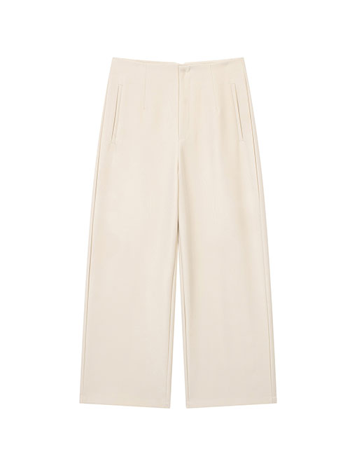 Fashion Off White Pure -colored Straight -legged Trousers