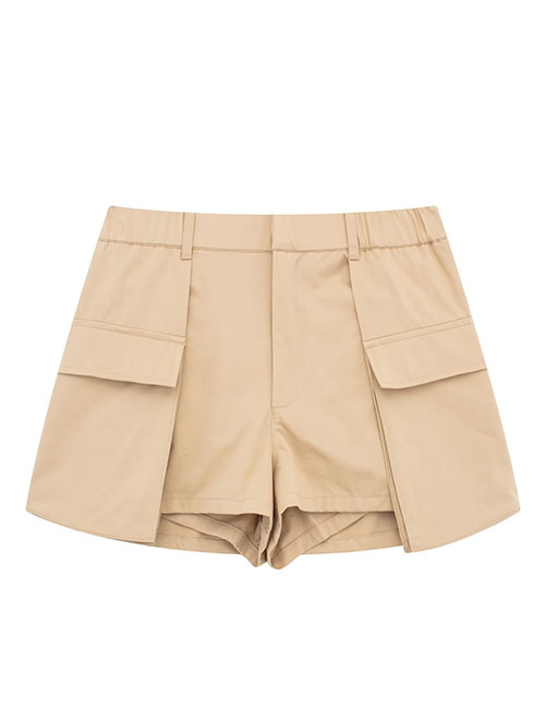 Fashion Khaki Pure Color Pocket Skirt Pants
