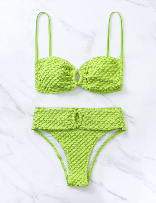 Fashion Grass Green Polyester Granular Dot Split Split Swimsuit