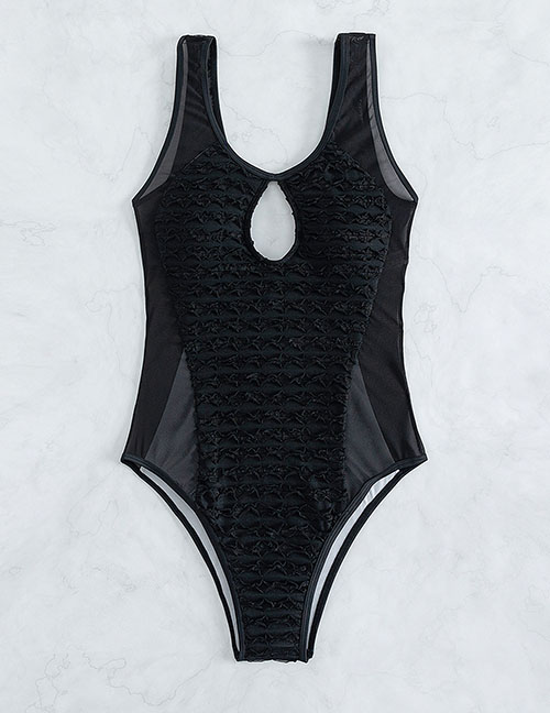 Fashion Black Polyester Perspective Hollow Conjoined Swimsuit