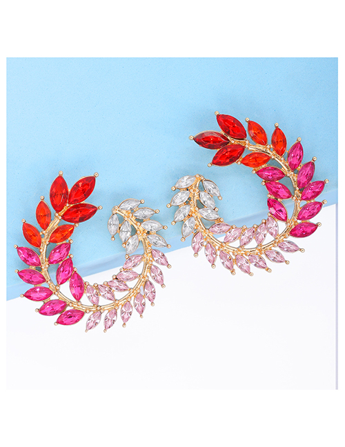 Fashion Color Alloy Diamond Leaf Earrings
