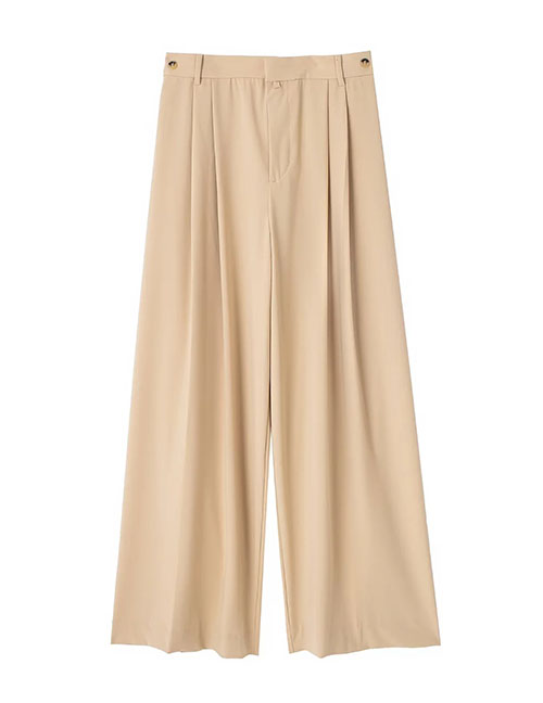 Fashion Apricot Polyester Fold Straight Trousers