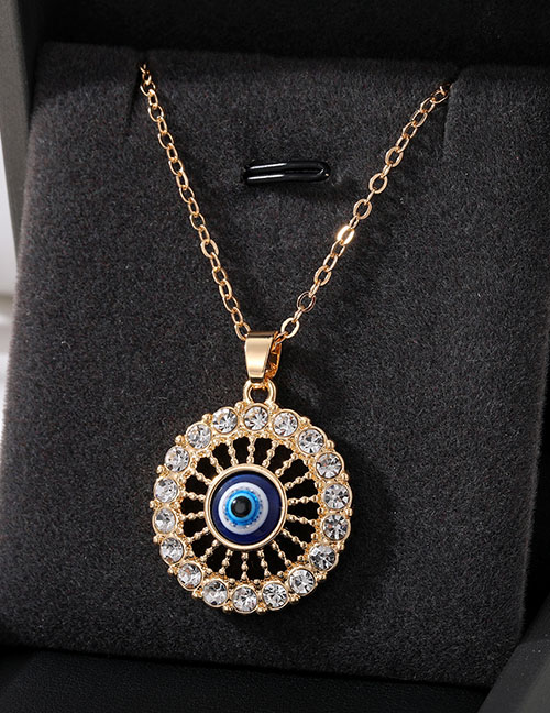 Fashion Golden Hollow Eyes Metal Inlaid Diamond Round Eyes Necklace