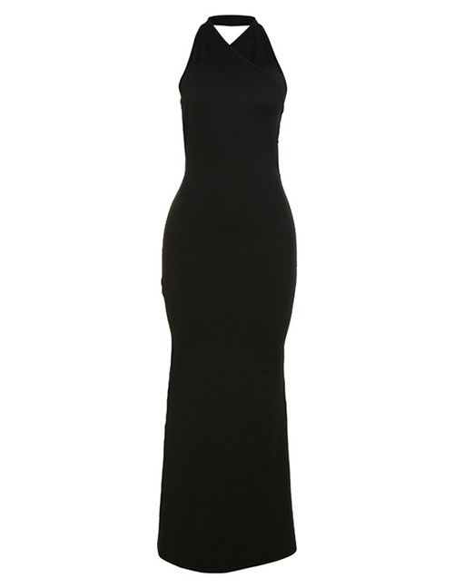 Fashion Black Hanging Neck -back Dress