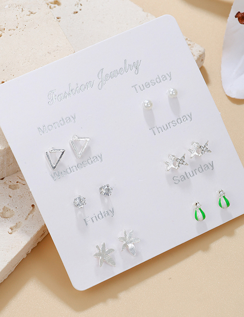 Fashion 7# Alloy Inlaid Diamond Star Mangye Pearl Earrings Set