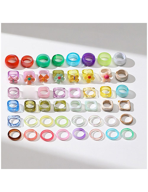Fashion 40 Rings Resin Butterfly Round Flower Ring Set