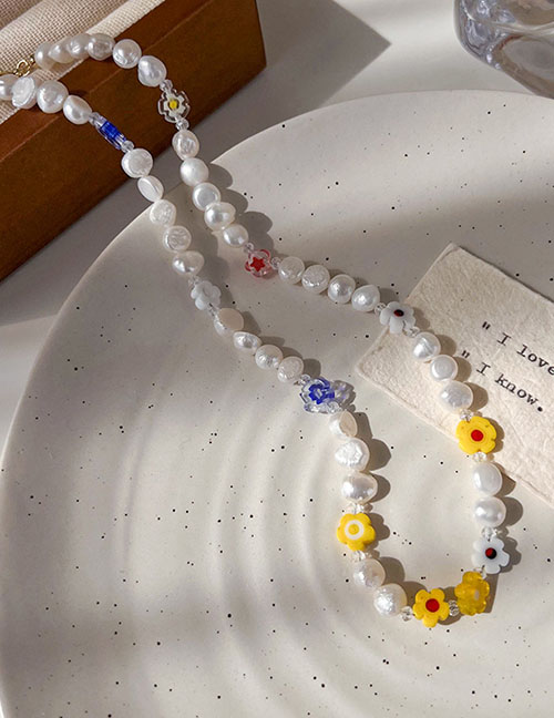 Fashion Flower Pearl Flowers Glazed Bead Necklace