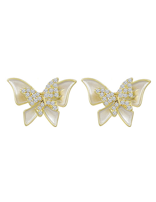 Fashion Gold Copper Inlaid Diamond Butterfly Earrings
