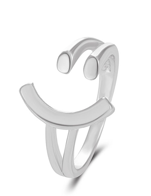 Fashion Silver Metal Geometric Smiley Face Opening Ring