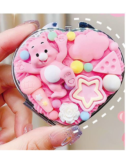 Fashion [pink Bear] Love Mirror Material Pack Resin Cartoon Diy Cream Glue Folding Mirror