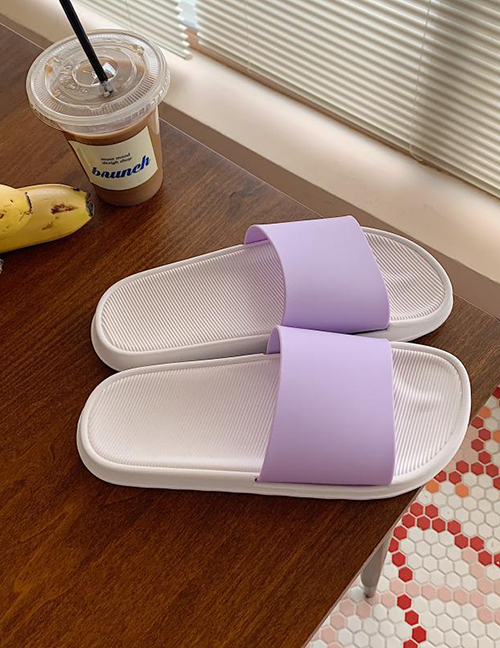 Fashion White Purple Pvc Solid Color Flat Slippers