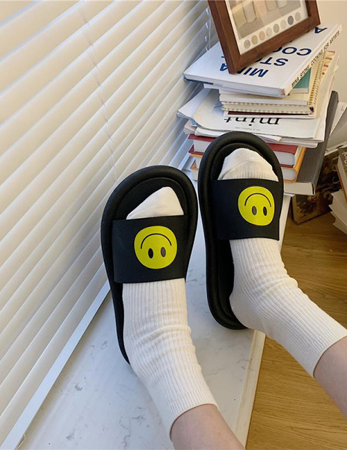 Fashion Black -filled Smiley Face Pvc Smiley Flat Slippers