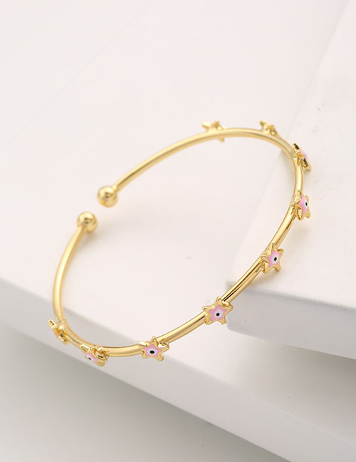 Fashion Pink Copper Gold -plated Dripping Oil Eye Pentagon Open Bracelet