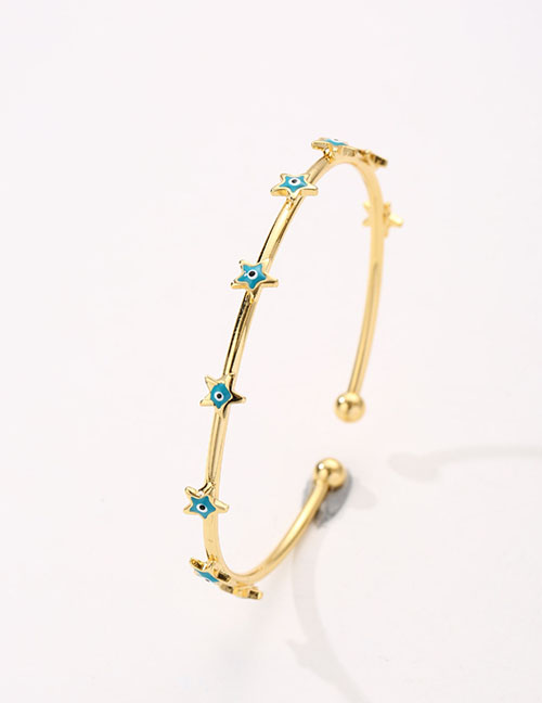 Fashion Navy Blue Copper Gold -plated Dripping Oil Eye Pentagon Open Bracelet