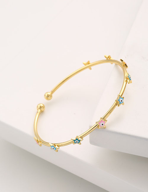 Fashion Multi -colored Copper Gold -plated Dripping Oil Eye Pentagon Open Bracelet