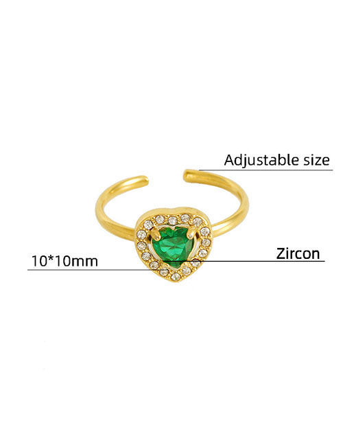Fashion Heart -shaped Ring [green Diamond] Titanium Steel Diamond Love Opening Ring