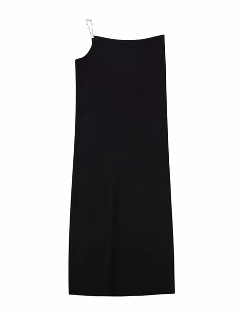 Fashion Black Pure Color Knitted Shoulder Camisole Skirt