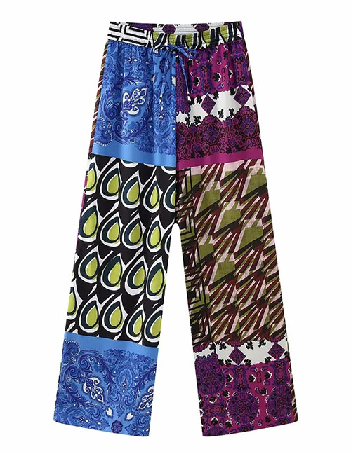 Fashion Color Woven Printing Wide -leg Trousers