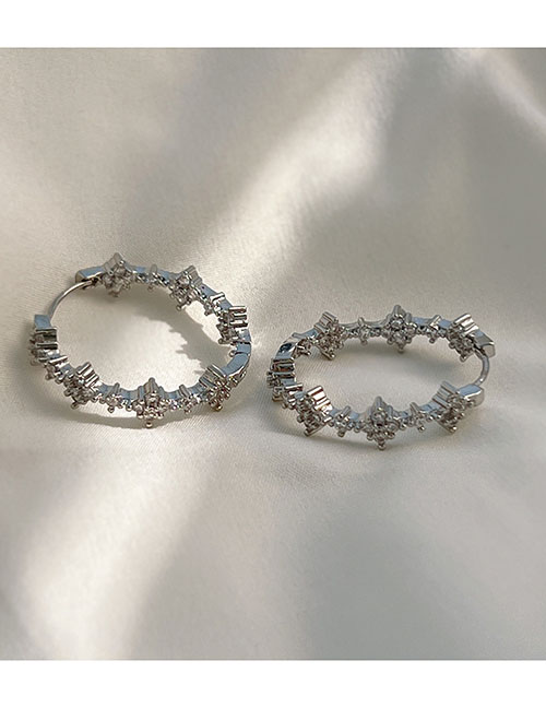 Fashion Silver Copper Inlaid Diamond Round Ear Ring