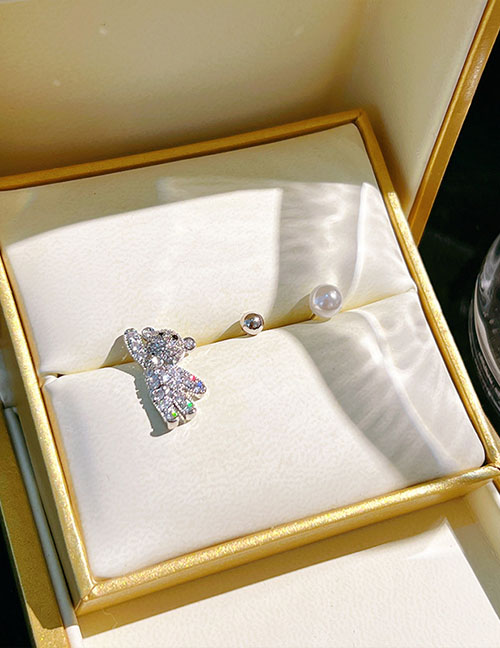 Fashion My33096 Copper Inlaid Diamond Bear Pearl Earrings Set