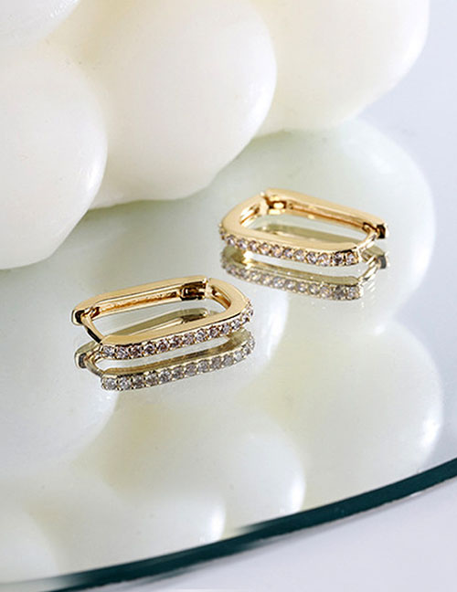 Fashion Gold Copper Inlaid Diamond Geometric Ear Ring