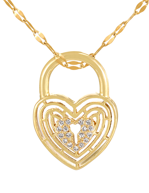Fashion Gold 10 Titanium Steel Inlaid Love Lock Pendant Necklace