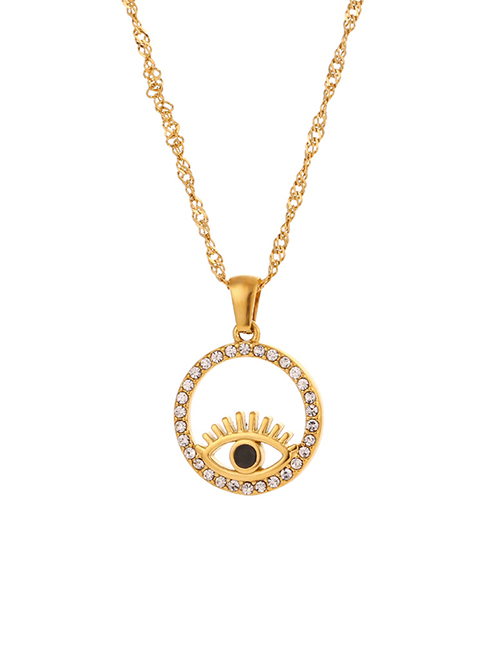 Fashion Gold Stainless Steel Inlaid Hollowed Round Eye Necklace