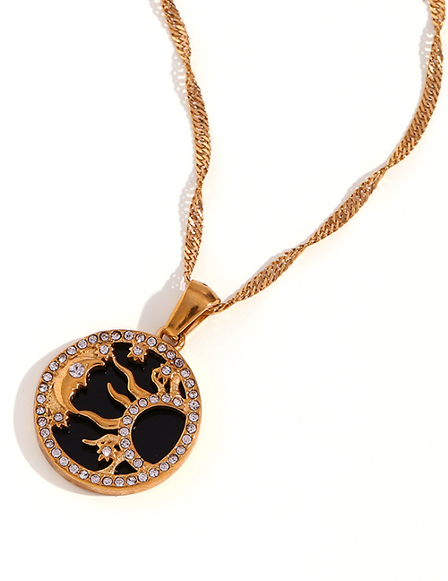 Fashion Black Stainless Steel Sun Moon Shell Circle Round Pendant Necklace