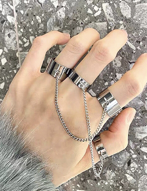 Fashion Silver 4 The Chain Opening Can Adjust The Double Ring 4 -piece Set
