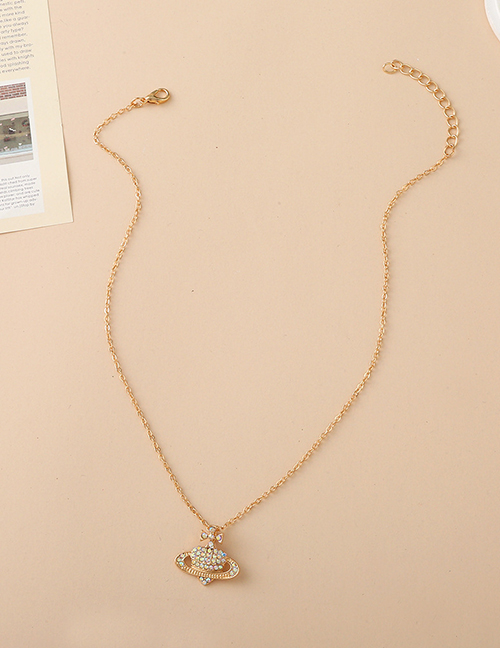 Fashion Gold 2 Planet Saturn Diamond Pendant Necklace