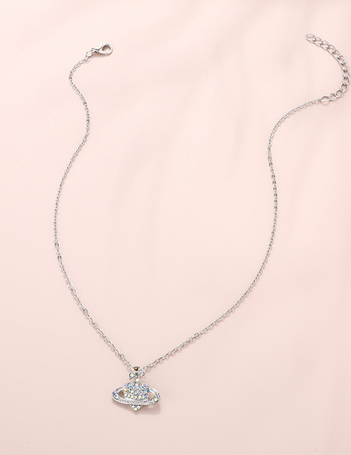 Fashion Silver 2 Planet Saturn Diamond Pendant Necklace