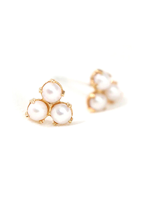 Fashion Gold Pearl Three -leaf Earrings