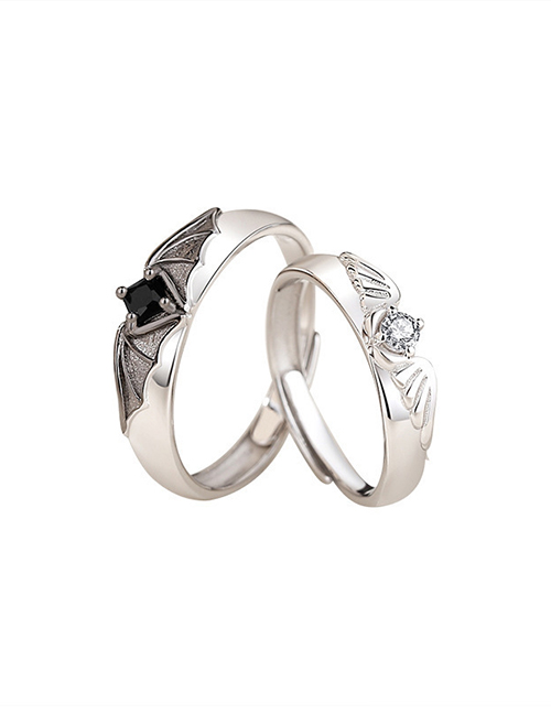 Fashion Silver Angel And Demon Wings Open Ring